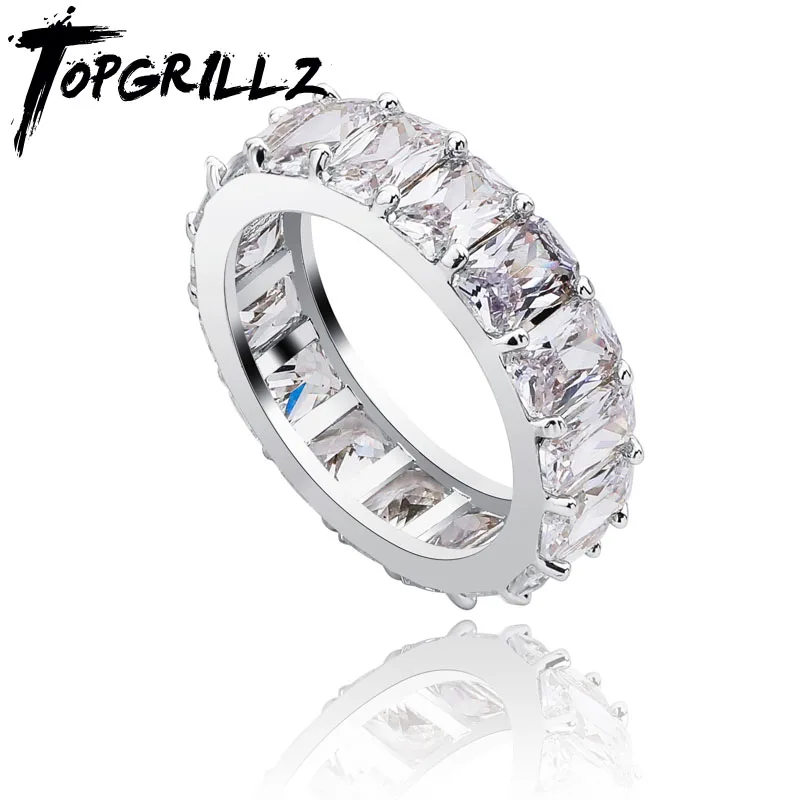 

TOPGRILLZ 1 Row Iced Out Cubic Zircon Round Ring Men's Hip Hop Gold Silver Color Personality Jewelry For Gifts