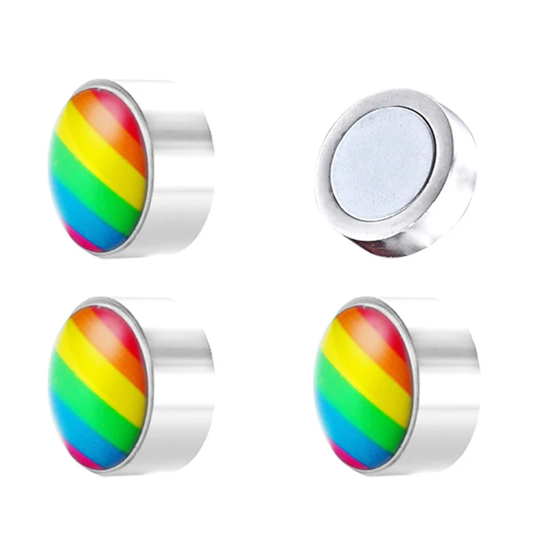 2pcs Rainbow Stud Earrings for Women Men Cartilage Fake Plug Tunnel Ear Piercing Tragus Helix Bar Stainless Steel Body Jewelry