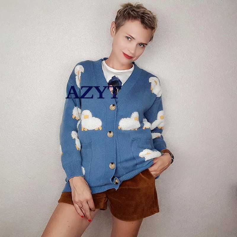 spring Knitted Cardigan Cute Cartoon Print Women Sweater Coat Korean Style Cardigan Sweater For Women