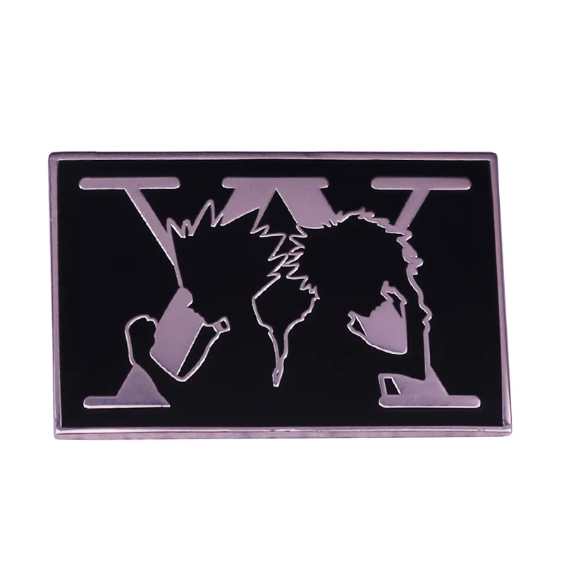 Hunter X Enamel Pin two young boys Brooch V Logo with black background Badge Jewelry