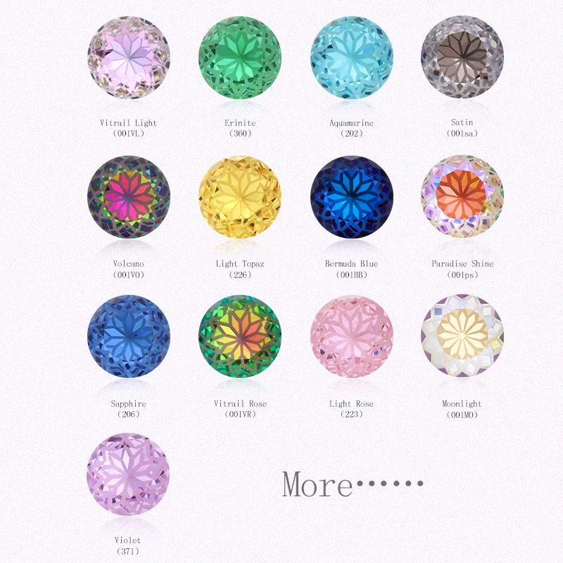 New Arrival 14mm Round Rhinestones Pointback Glass Rivoli Crystal Strass Flower Printing Inside Shiny Glue On Stones