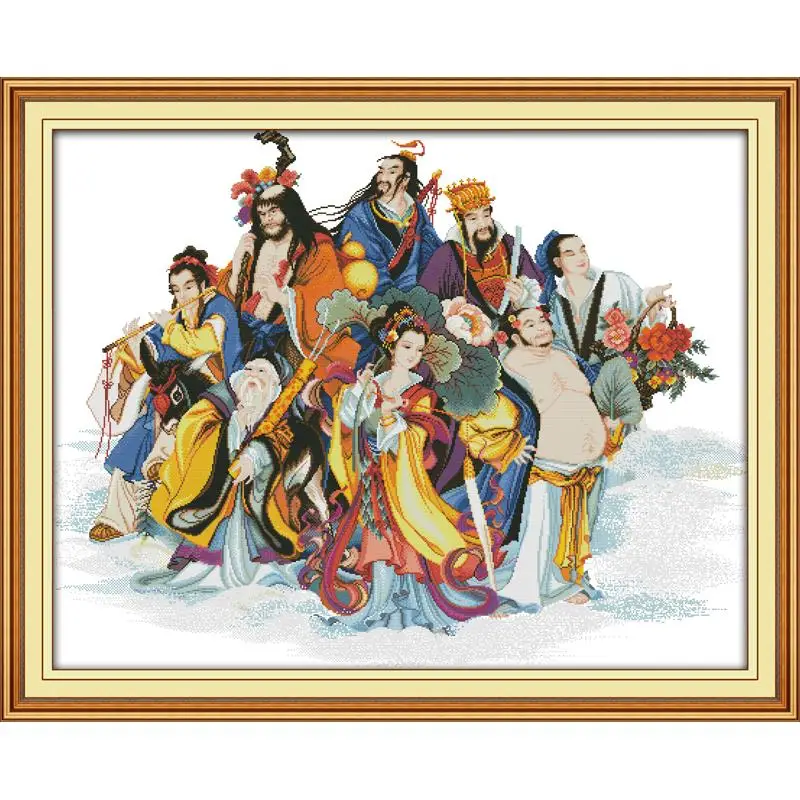 The Eight Immortals Crossing The Sea Chinese Style Cross Stitch Pattern Printed on Canva Embroidery Needlework Set DIY DMC 14CT