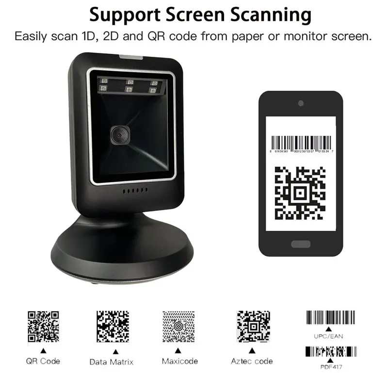 Imagem -05 - Barcode Reader Desktop com Mãos-livres Automáticas 1d e 2d Omnidirecional qr Code Reader Digitalização de Tela Data Matrix 10 Pcs