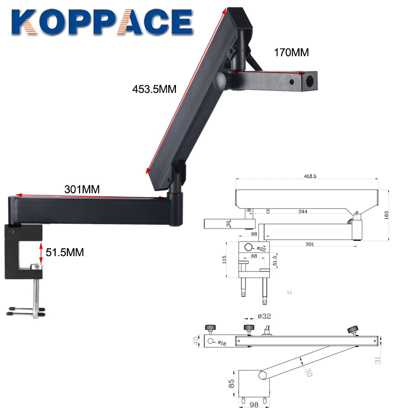 KOPPACE 3.5X-90X Binocular Stereo Microscope Eyepiece WF10X/20,WF20X/10 Desktop Clip-on Bracket Mobile Phone Repair Microscope