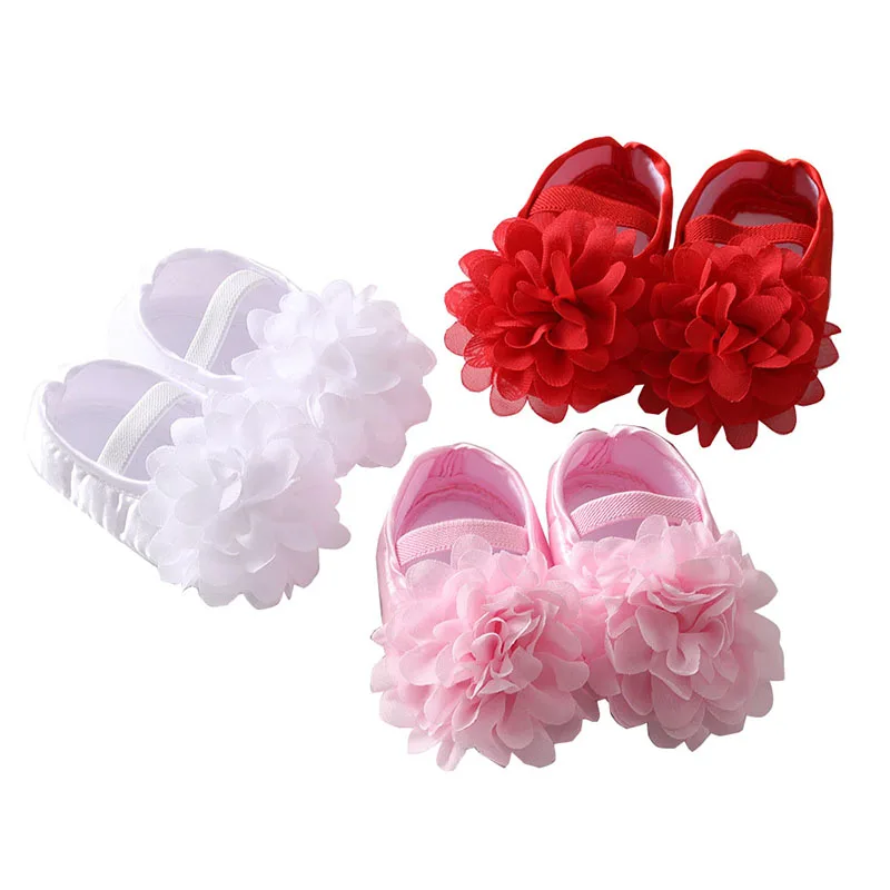 Newborn Lace Flower Shoes+Headband Baby Soft Anti Slip Shoes Infant White Birthday Shoe Toddler First Walkers for Child Bebe 12M