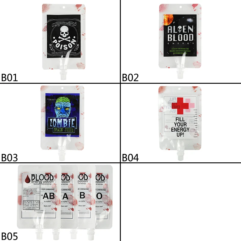 250ml 투명 PVC 주스 혈액 가방, 재사용 가능한 음료 가방, 할로윈 파티 코스프레 뱀파이어 파우치 소품, 할로윈 키즈 장난감, 5/10 개