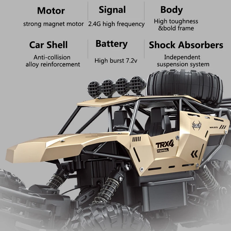 1:8 Large Six Wheel 4WD Off Road Climbing Remote Control RC Car 2.4G Shock Absorber Alloy Shell 150M Electric RC Truck Buggy Toy