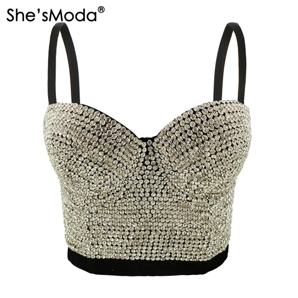 

She'sModa Diamonds Bustier Push Up Night Club Bralette Women's Bra Cropped Top Vest Corset Plus Size