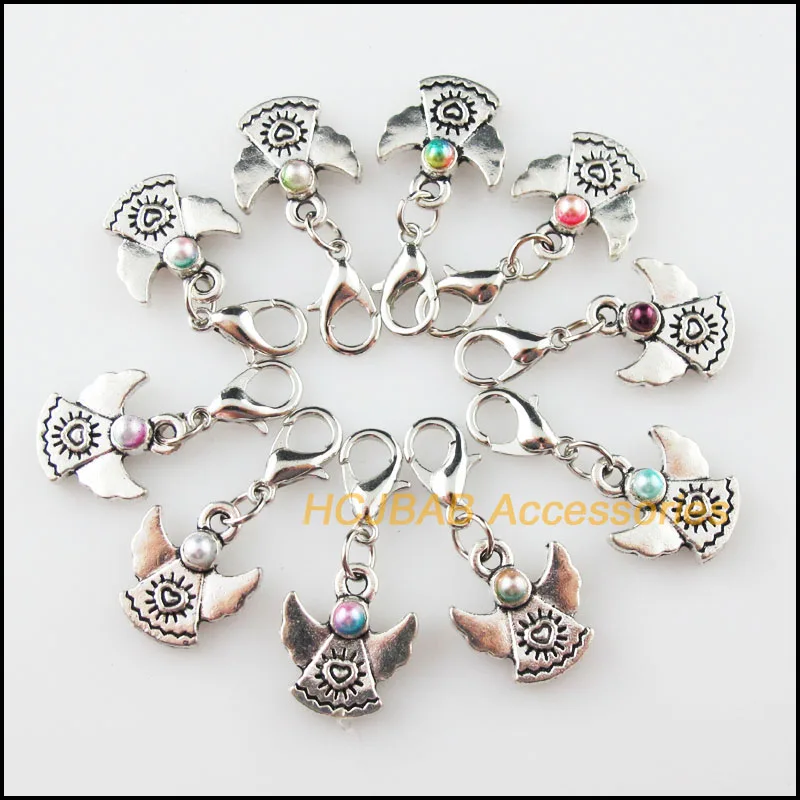 10 New Angel Charms With Lobster Claw Clasps Multicolored Mixed Beads Retro