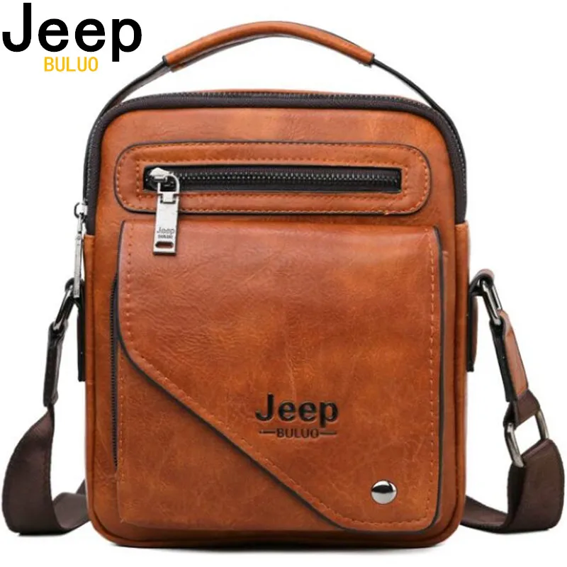 JEEP BULUO Split Leather Crossbody Tote Men Bag Famous Designer Men Shoulder Messenger Bags Men Fashion Business High Quality