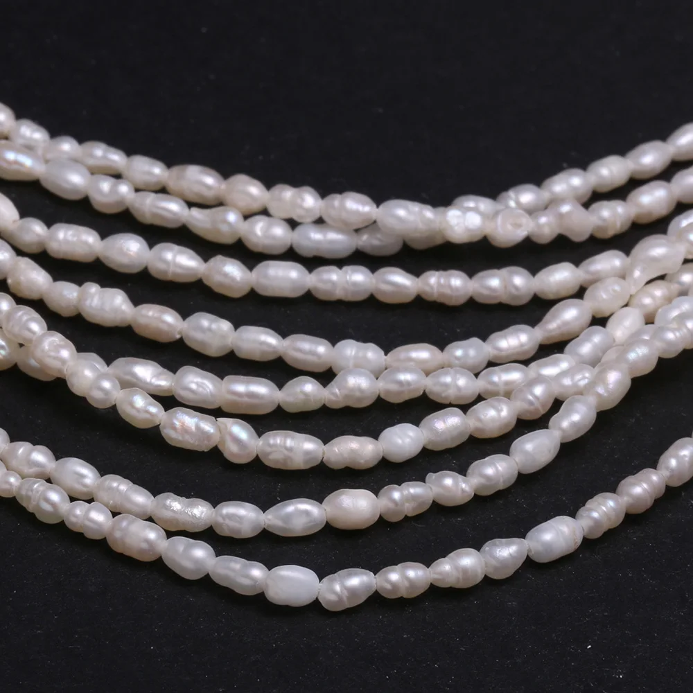 White Pearl Beads Rice Shape Natural Freshwater Pearls for Women Jewelry Making DIY Elegant Necklace Bracelet Strand 13\'\'