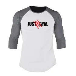 New Mens Casual Running Brand Sporting Clothing T-Shirt  Autumn Pullover O-Neck Fashion Comfortable Slim Fit 3/4 Sleeve TShirt