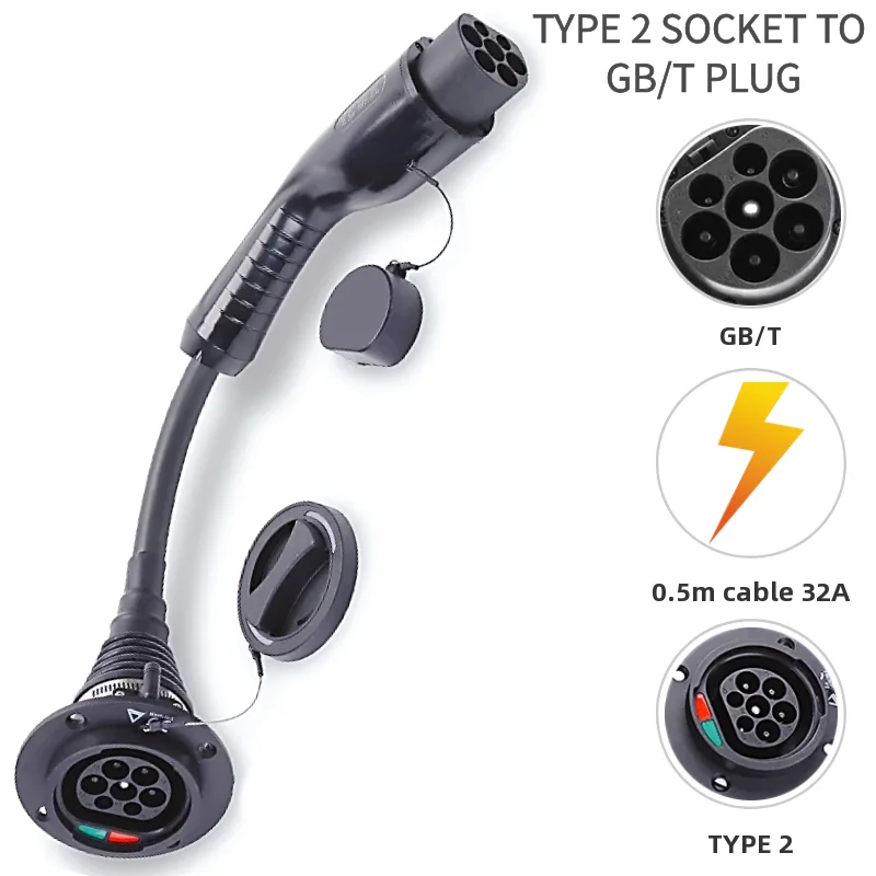 Type2 to GBT EVSE Adapter 16A/32A 1P / This Adapter Use to Charge A GB/T Electric Car charger On IEC 62196 Type 2 EV Chargers