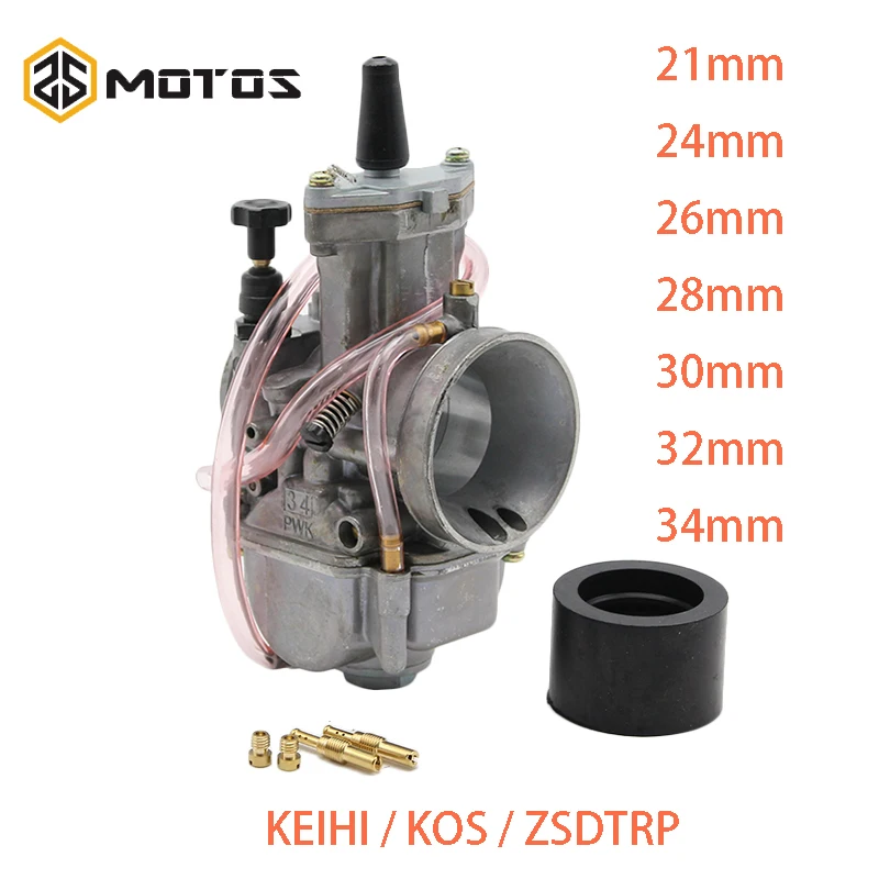 ZS MOTOS Universal 2T 4T For Keihi Koso Oko Pwk Carburetor 21 24 26 28 30 32 34 mm With Power Jet Fit On Racing Motor