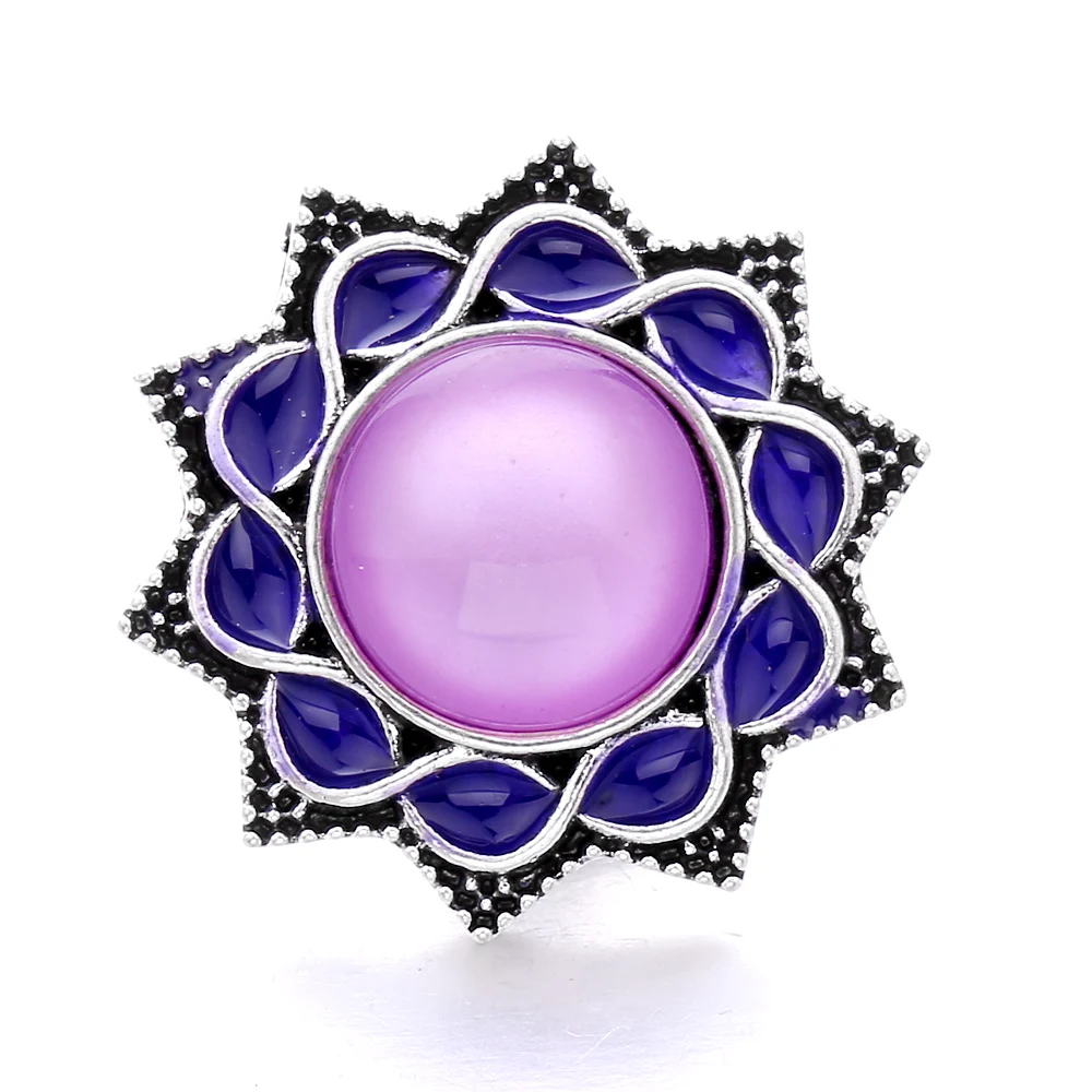 5pcs/lot Rhinestone Snap Button Purple Flower Snap Button Charm for Metal Snap Button Charm Fit 18mm Snap Jewelry For Women