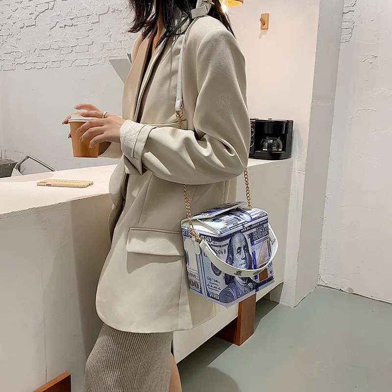 Fashion Dollar Pattern Crossbody Bag for Women 2021 Chain Shoulder Bag Purses and Handbags Pu Leather Female Money Bag Bucket