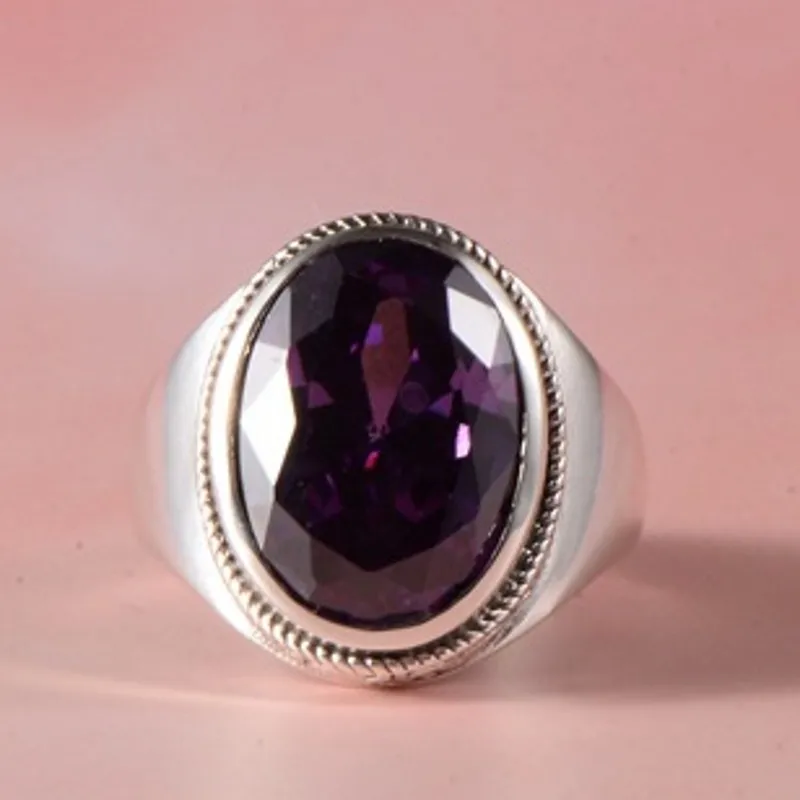 BOCAI New Real s925 Sterling Silver Jewelry Korean Faceted Zircon Amethyst Fashion Simple Woman Ring