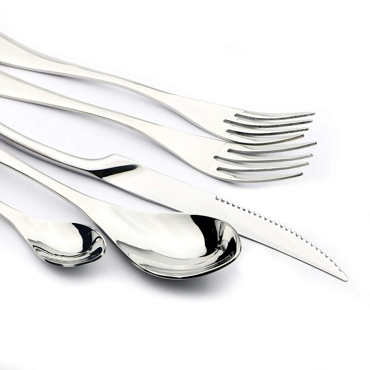 5-Pcs Silver Flatware Set 18/10 Stainless Steel Gold Dinnerware Serrated Knife Fork Spoon Cutlery Food Tableware Dropship