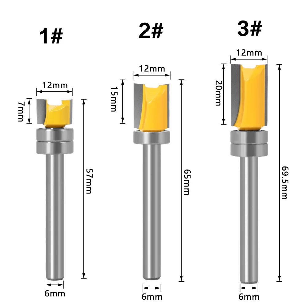 Broca de fresadora de 6MM, plantilla de tallado de madera, embellecedor de bisagra, fresadora de extremo recto, herramienta de limpieza al ras, 1 ud.