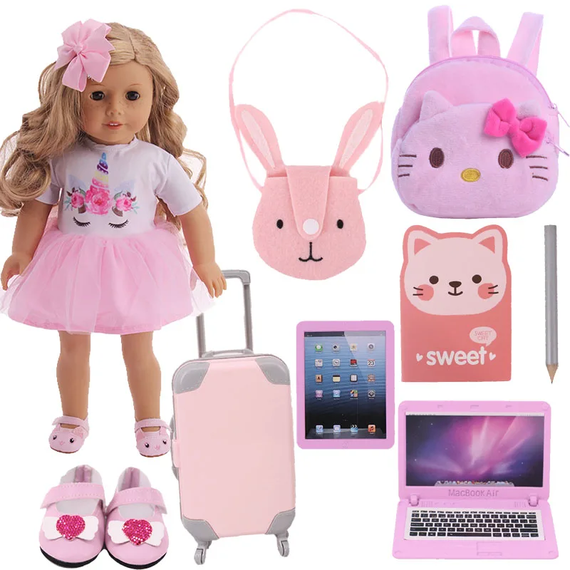 Doll-Clothes Pink Skirt Bags Notebooks Trunk For18Inch American &43Cm Born Baby Cute Optional Daily Wear,Our Generation,Gift