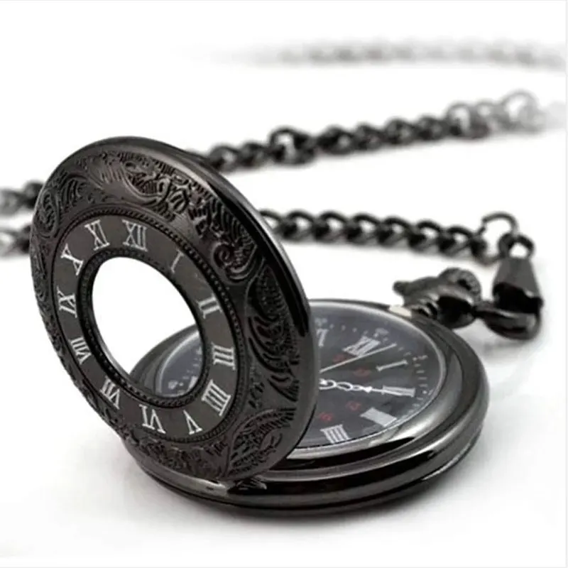 Unisex Vintage Hollow Carved Roman Numerals Case Mechanical Pockets Watch Gift Roman Numerals Quartz Necklace Pockets