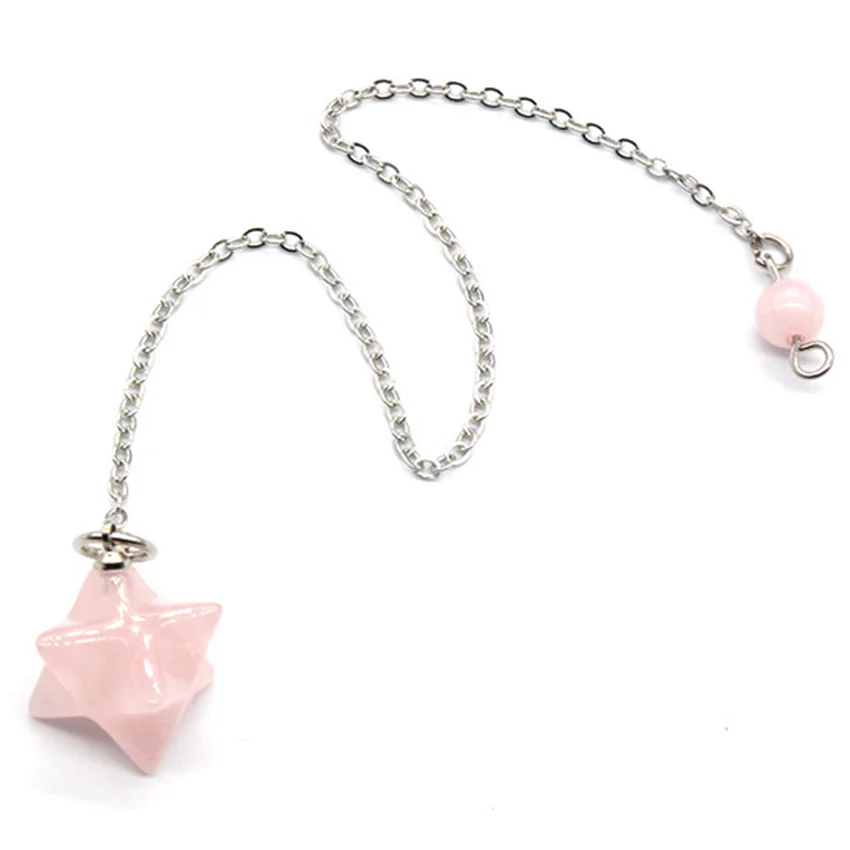 Natural Rose Pink Quartz Crystal Luck Star Merkaba Reiki Stone Pendulum Divination Hypnosis Pendant For Women Christmas Jewelry