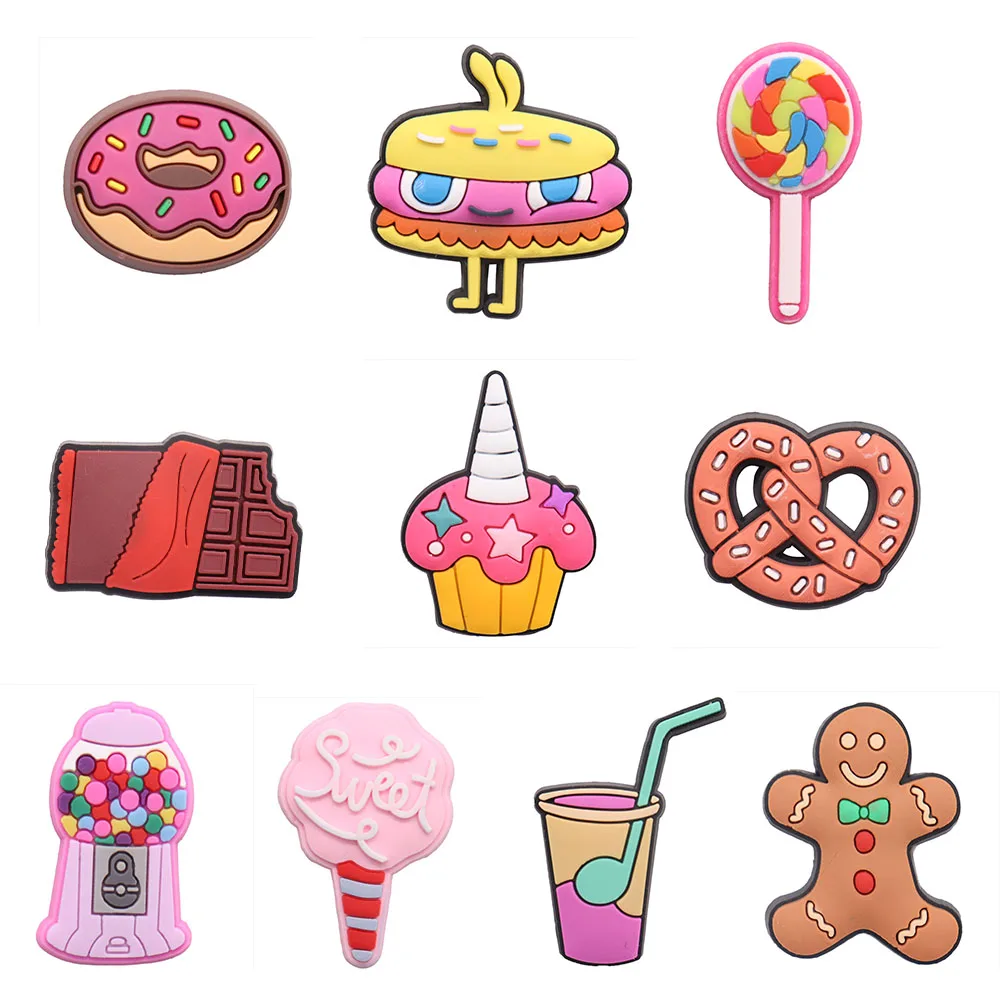 

1Pcs Dessert Series PVC Shoe Charms Donut Chocolate Ice Cream Accessories Shoes Buckle Decorations Fit Bracelets Kids Gift