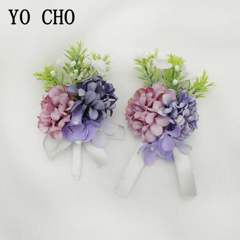 Nơ Xòe Vòng Tay Phù Dâu Hoa Boutonniere, DỰ ĐÁM CƯỚI Hoa Hồng Lụa Tím Cưới Chứng Kiến Cuộc Hôn Nhân Phụ Kiện