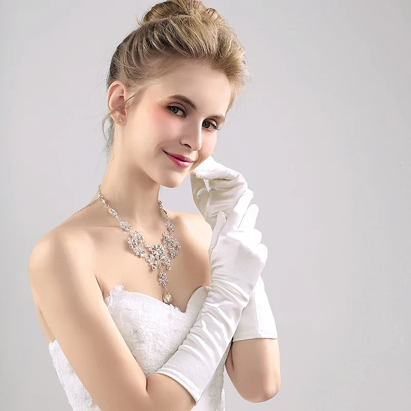 White/Ivory Solid Matte Satin 38cm-long Wedding Bridal Gloves Wedding Accessories перчатки For Bride Cosplay Prom Party Casual