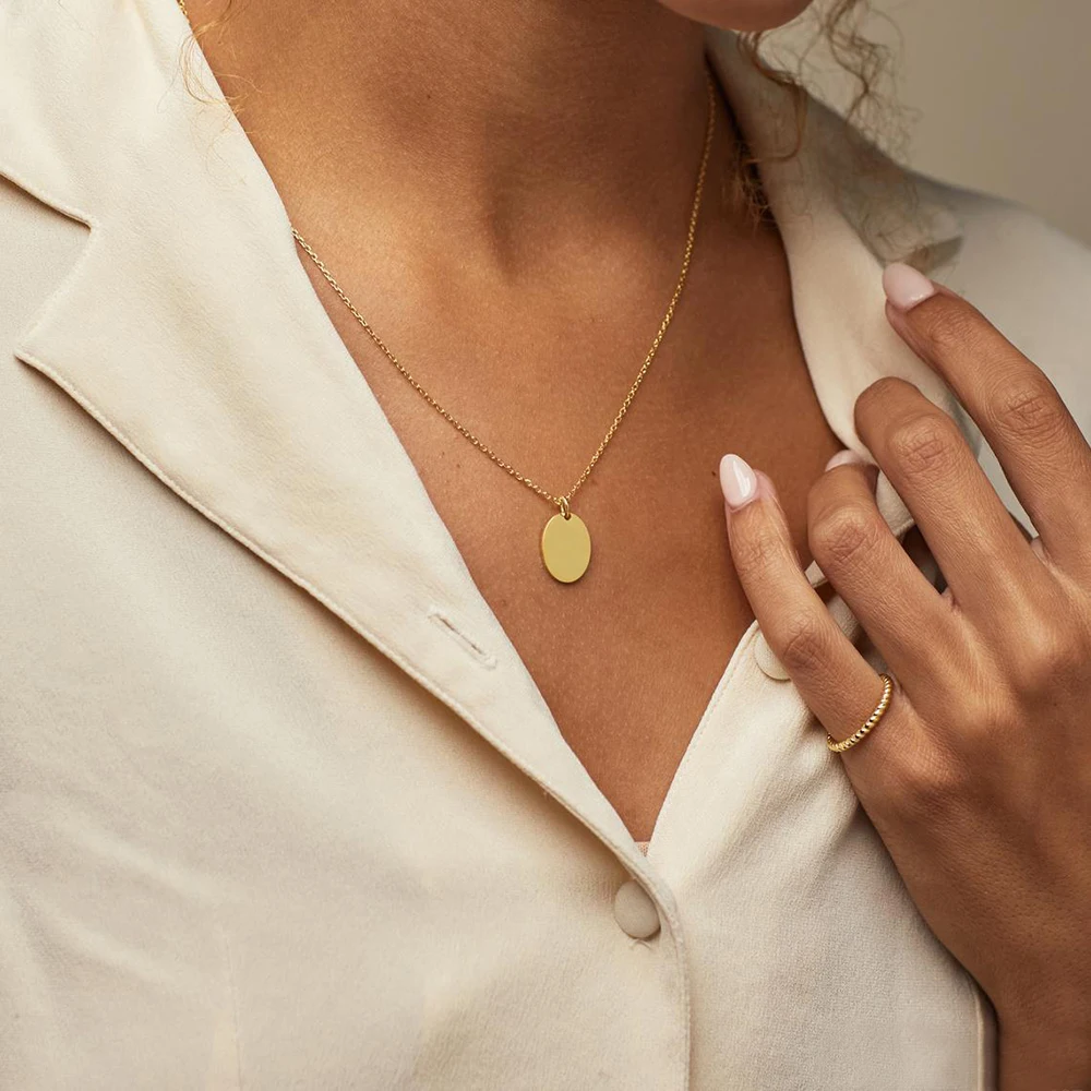 eManco Oval Stainless Steel Pendant Necklace Gold Color Choker Necklaces on Neck Women Jewelry Gift