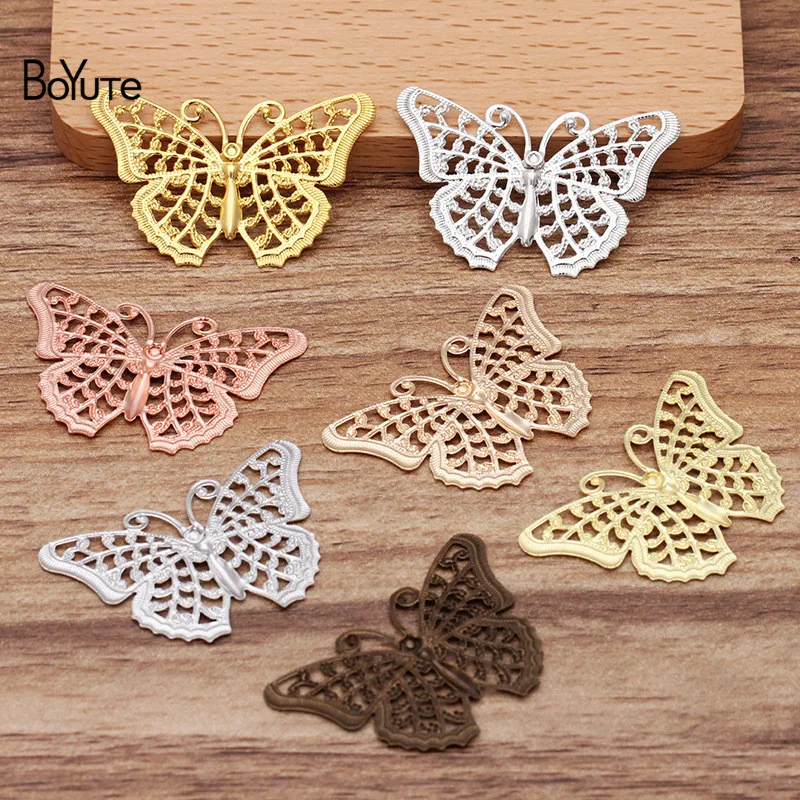 BoYuTe (50 Pieces/Lot) 25*40MM Metal Brass Stamping Filigree Butterfly Charms for Jewelry Making