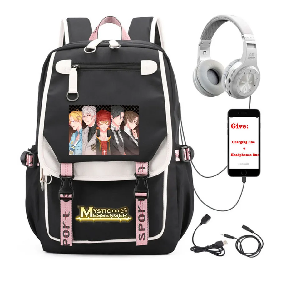 anime Mystic Messenger backpack Women men Travel Backpack student School book Bag USB Charging teenagers Laptop packsack