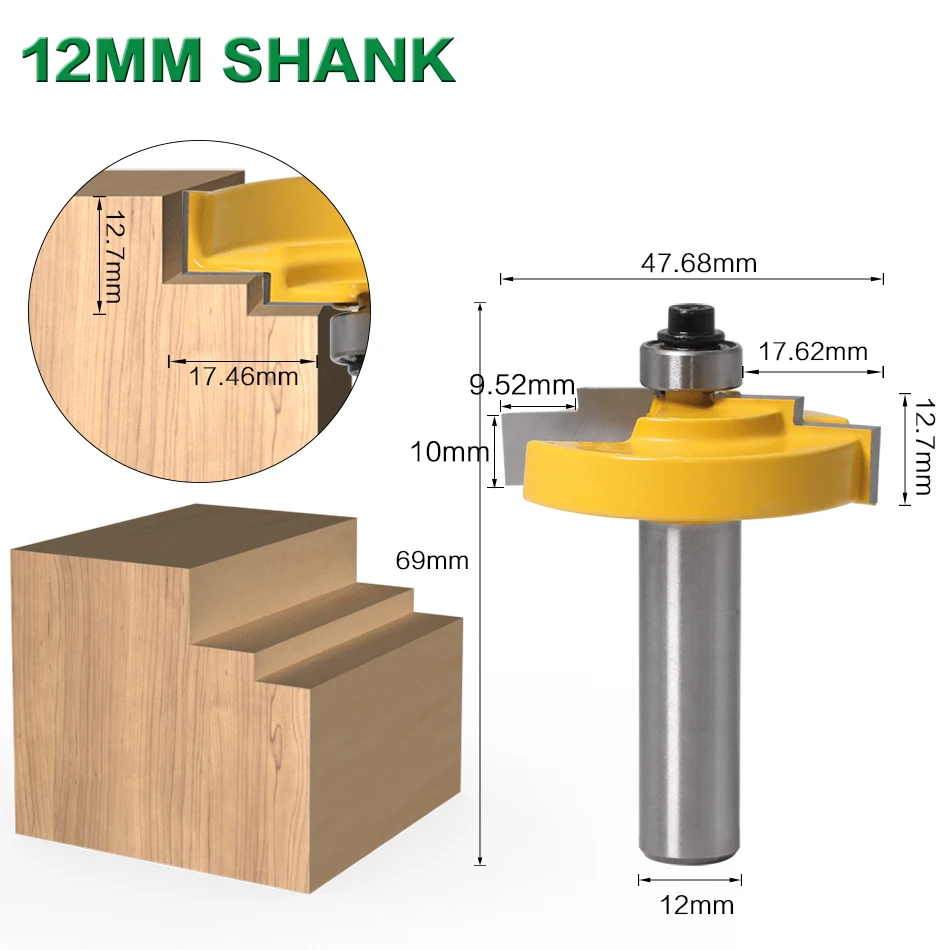 1PC8mm Shank 12mm shank Picture Frame Stepped Rabbet Molding Router Bit C3 Carbide Tipped Wood Cutting Tool woodworking