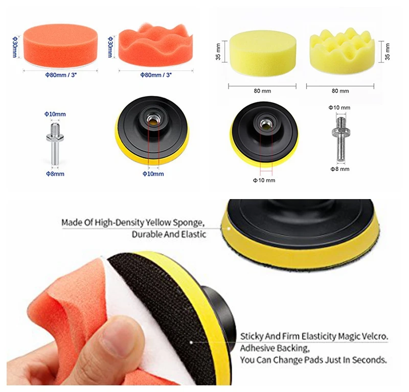 14pcs Car Polishing Kit Buffing Pad 1/3''/6mm Wheel Polishing Cone Car Body Wheels Body Wheel Care Tools Car Cleaning Tools J19