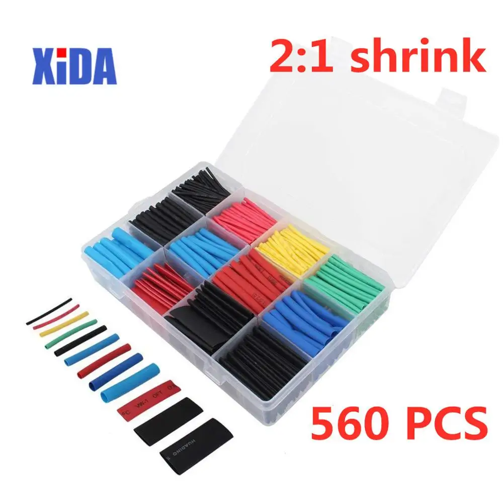 560pcs Multi Color Heat Shrink Tubing Insulation Shrinkable Assortment Electronic Polyolefin Ratio 2:1 Wrap Sleeve Tube Kit DIY