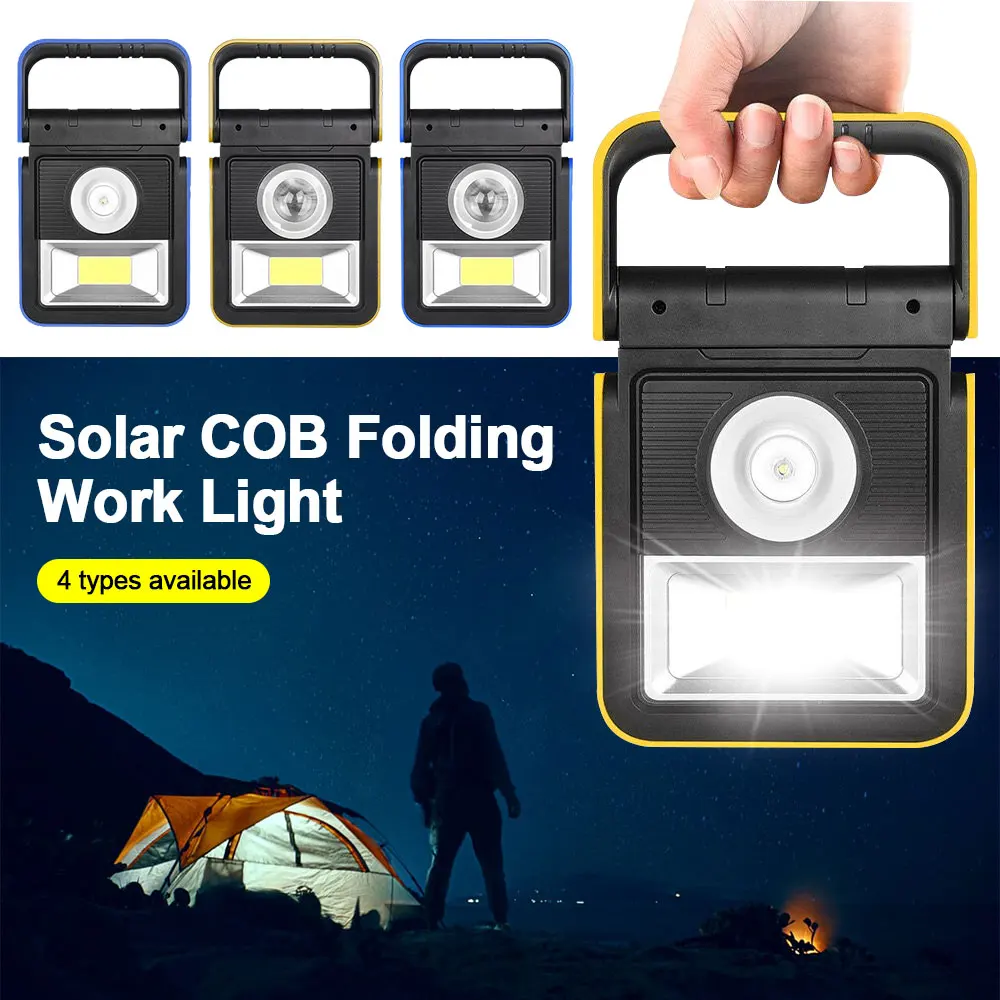 Portable Solar COB Folding Work Light USB Rechargeable Lantern LED Flood Light IP65 Waterproof Camping Light Phone Charger