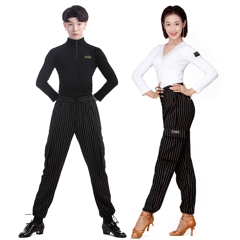 

Stripe Latin Dance Pants Adult Ballroom Practice Wear Tango Dance Trousers Stage Costume Designer Clothes Salsa Dancewear JL3247