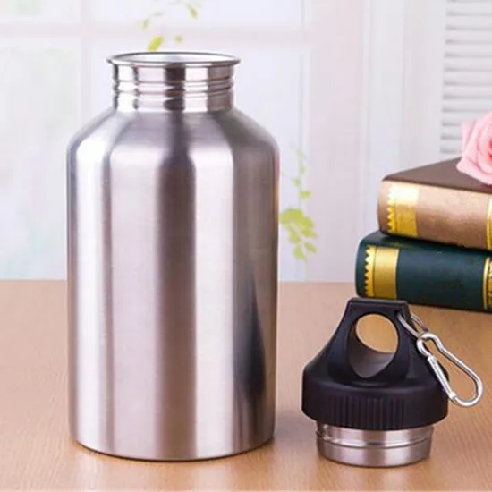 1Set Protector Bag Hook Sports Drink Water Bottle with 2L Stainless Steel Wide Mouth Drinking Water Bottle Outdoor Travel Kettle