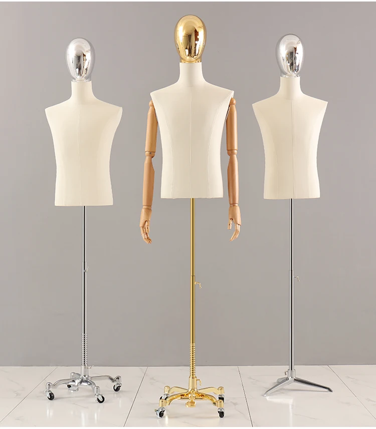 Male Model Half Body Full Body Dummy Men's Gold and Silver Plated Face Suit Display Mannequin