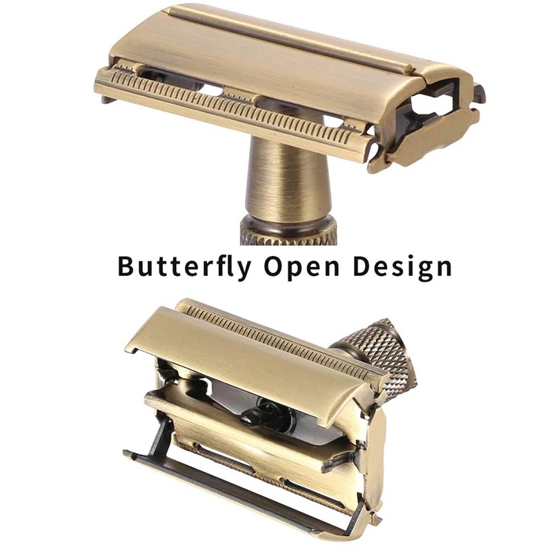 New Classic Manual Razor Men Butterfly Open Double Edge Safety Razors Bronze Vintage Metal Handle Wet Shaver