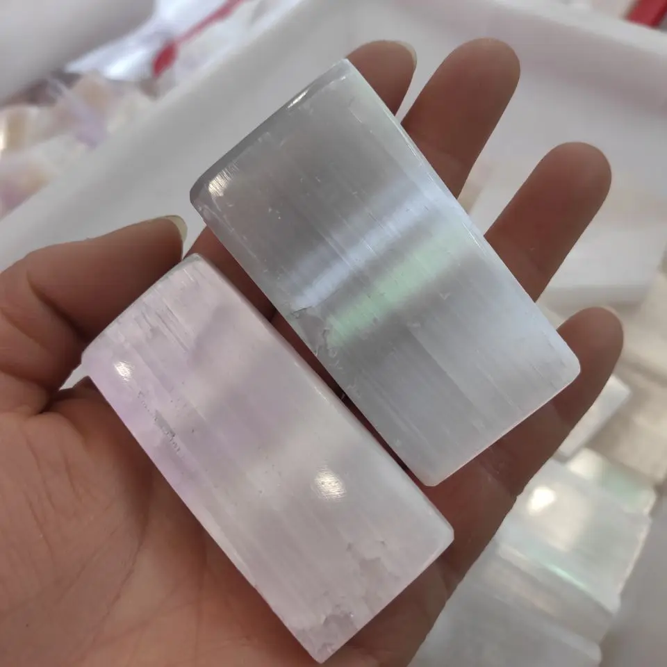 1pcs 6-7cm   Natural Polished Gypsum Selenite Plate White Stone Cuboid Shape Crystal Quartz Healing Reiki Fengshui Decoration