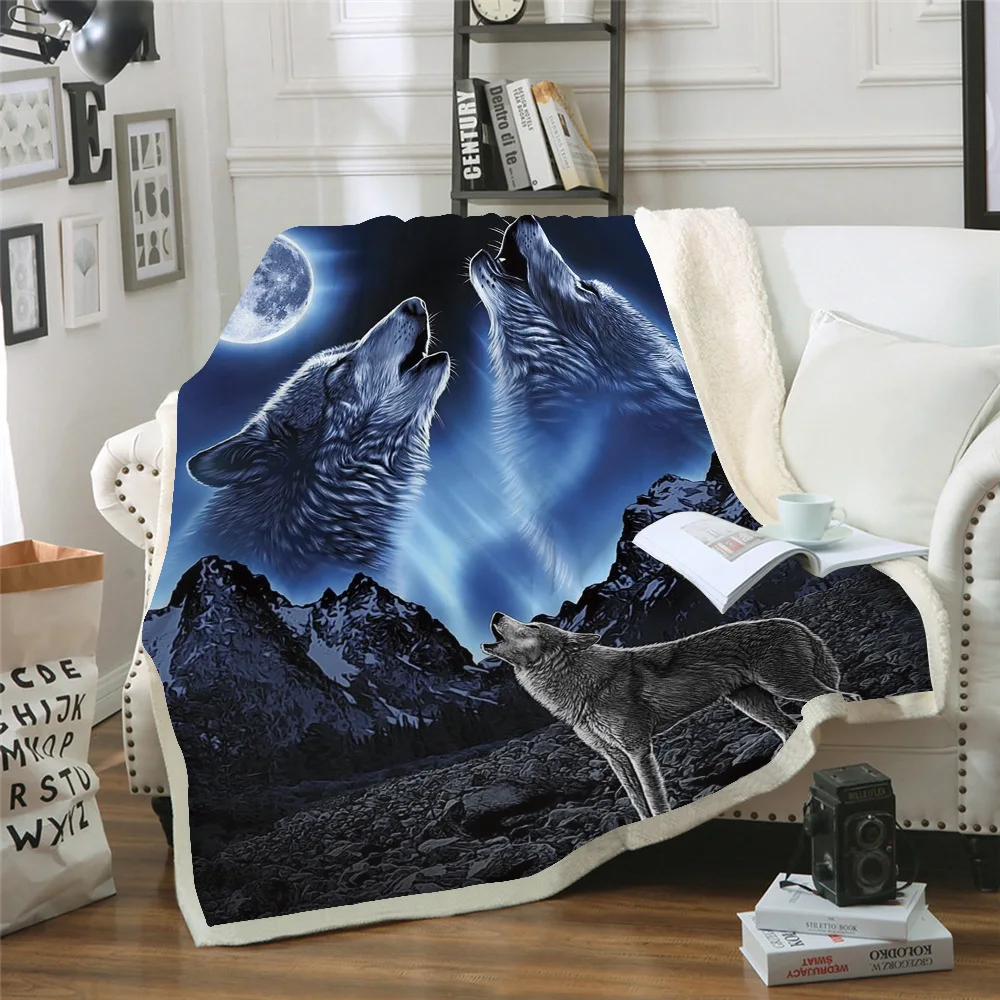 furious wolf digital art super thick blanket warm keeping fleece throw blanket