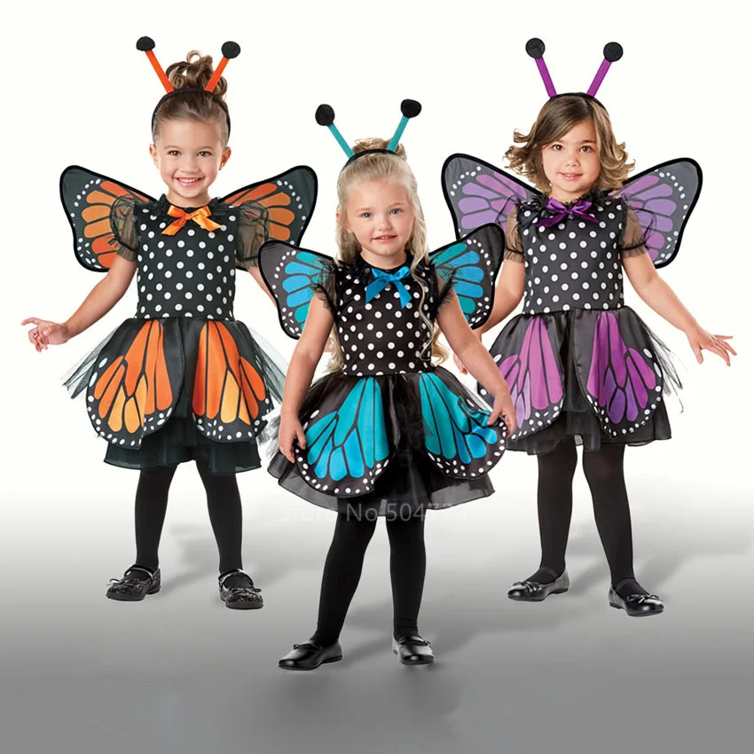 

3Pcs Halloween Anime Cosplay Costume Baby Girls Child Party Fancy Print Tutu Dress Butterfly Elf Wig Stage Performance Outfits