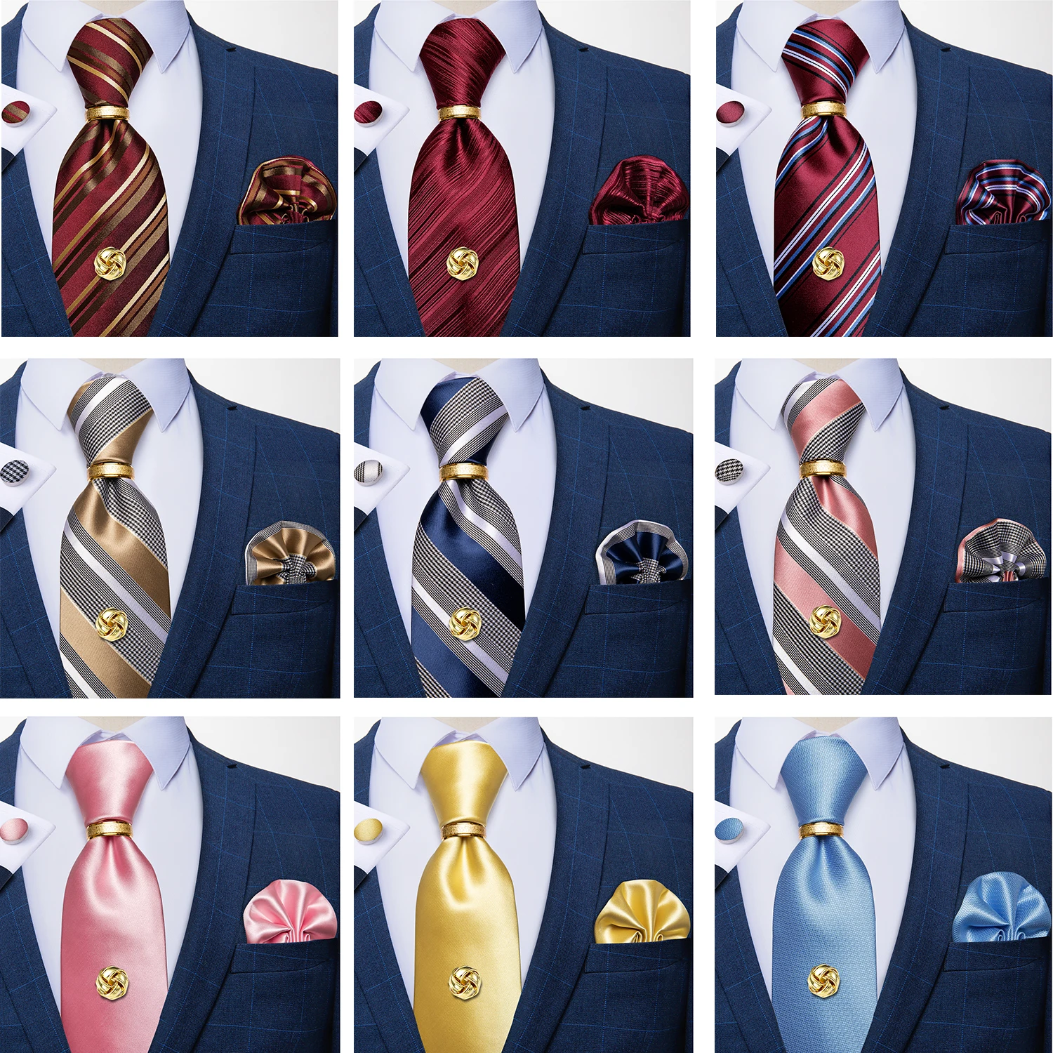 Red Gold Striped Tie For Men Business Wedding Accessories Neck Tie Set Pocket Square Cufflnks Tie Tack Gift For Men DiBanGu