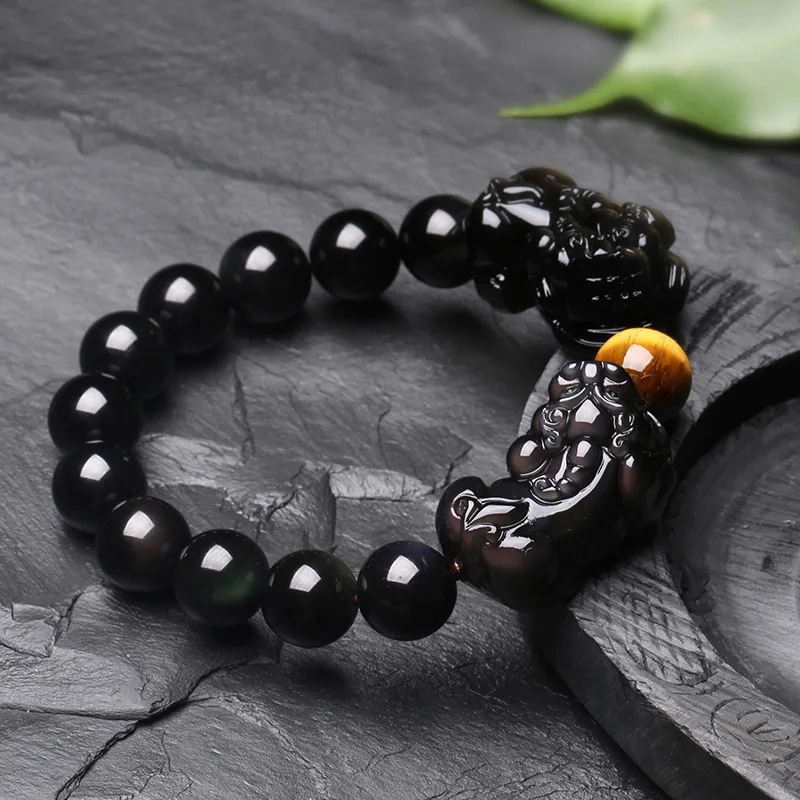 Quality Feng Shui Black Obsidian Bracelet For Men Women Original Real Bead Stone Health Care Wealth Charm Good Luck Wrist Bangle