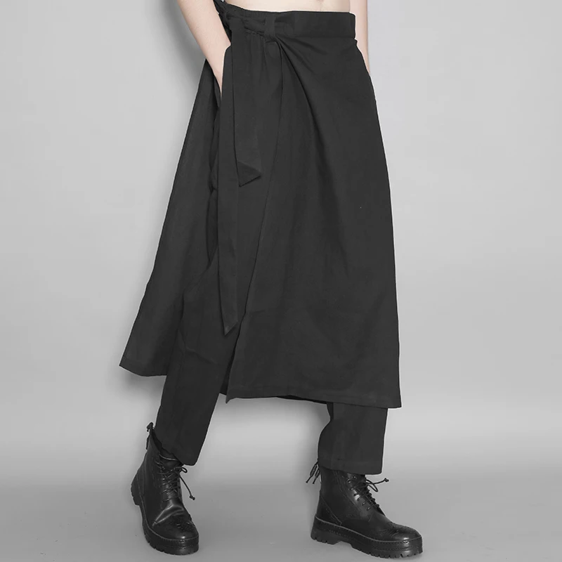 Verão escuro departamento destacável design culottes men falso dois nove quartos calças casuais masculino