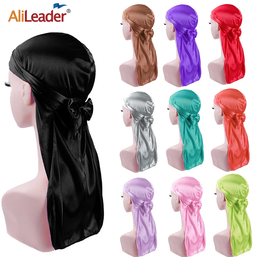 long Silk Durag Turban Hat Wigs Pirate Hat Long Tail Straps Bandanas Pirate Hat Stain Durags Headwear Headband Hair Accessories