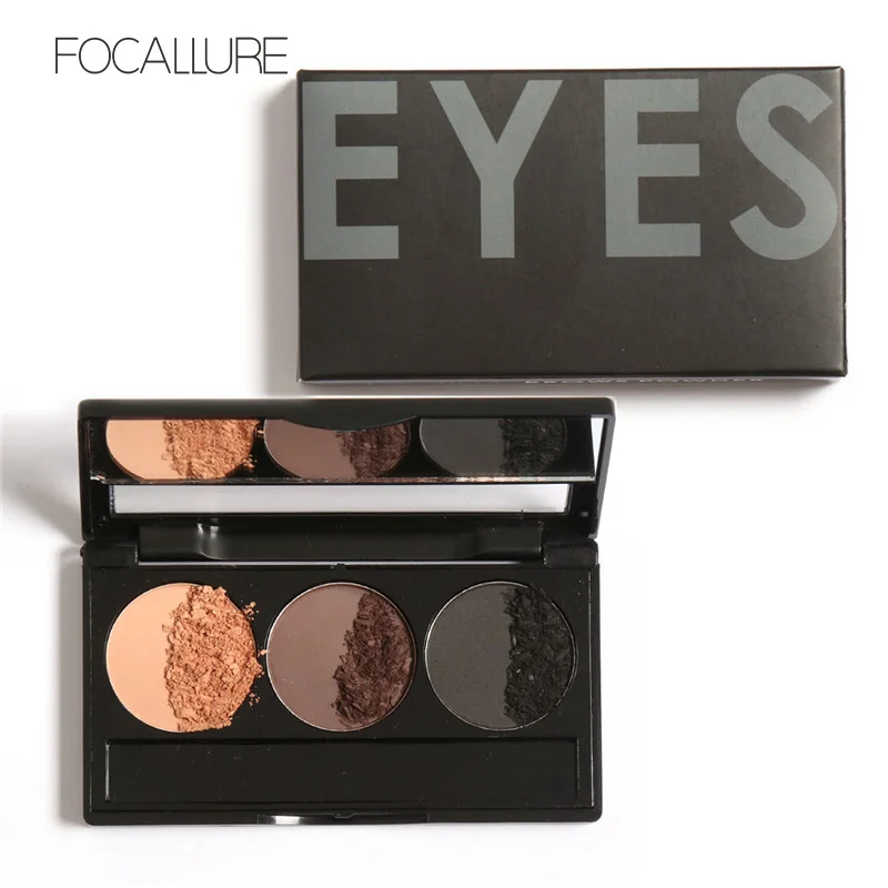 Focallure Waterproof Eyebrow Powder Palette Natural Brown Eye Brow Make up Palette Long Lasting Eye Brow Makeup Kit 3 Colors