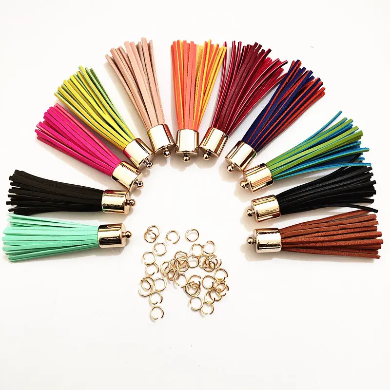 24 Color 100 pcs Silver KC Gold Cap Leather Tassel + Circle DIY Part Jewelry Accessories Making Pendant For Key chains Earrings