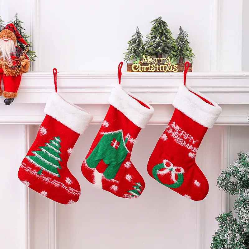 Mink Wool Knitted Christmas Stockings, Festival Plush Decoration Socks, Candy Bag, Gift Bag, Window Pendant